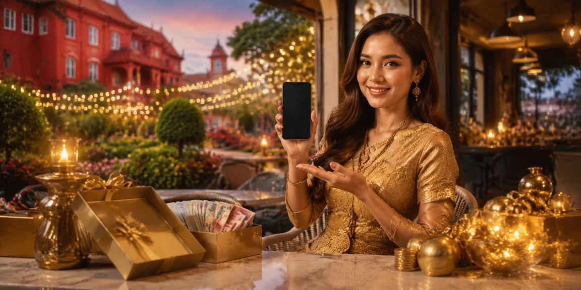Pemain wanita berbaju kebaya dari Melaka menikmati kasino mudah alih semasa perlawanan langsung